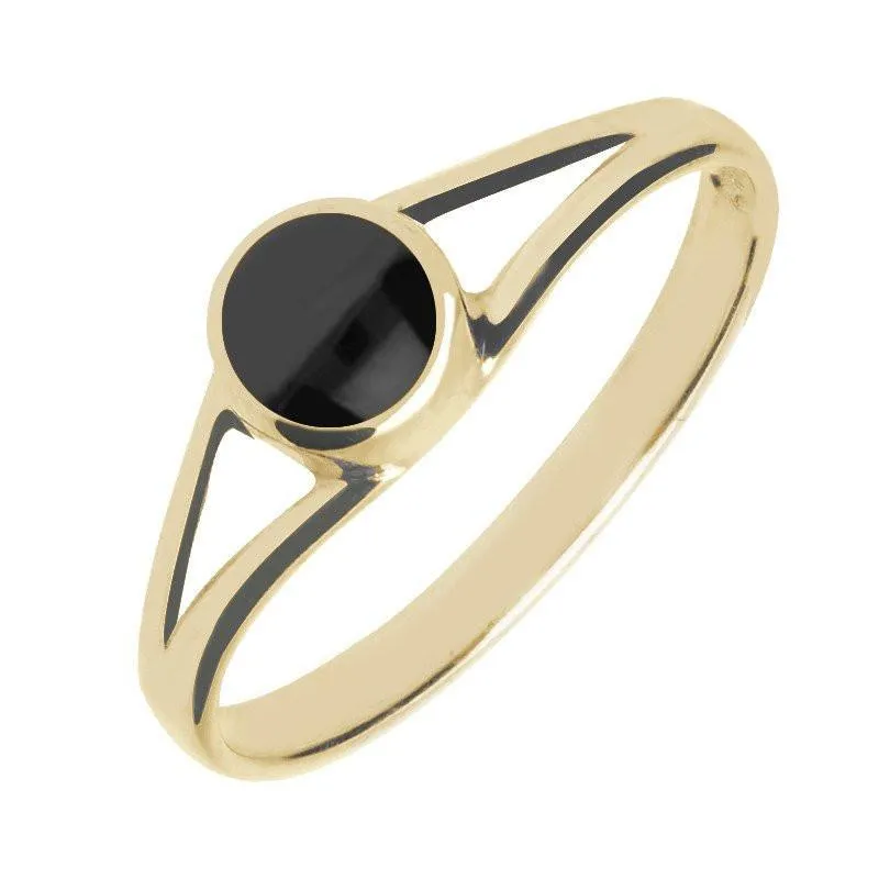 9ct Yellow Gold Whitby Jet Round Split Shoulder Ring sold by Jura Watches