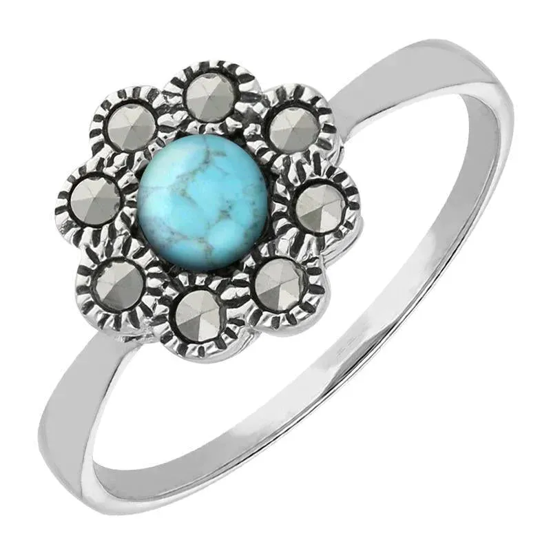 Sterling Silver Turquoise Marcasite Round Beaded Edge Ring sold by Jura Watches