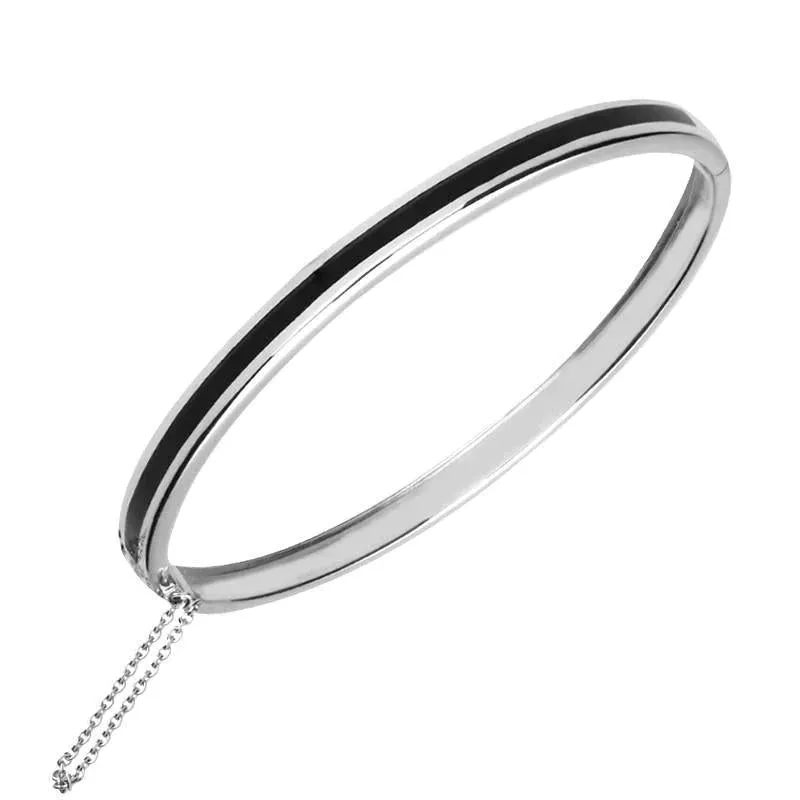 Sterling Silver Whitby Jet Channel Set Hinged Bangle sold by Jura Watches