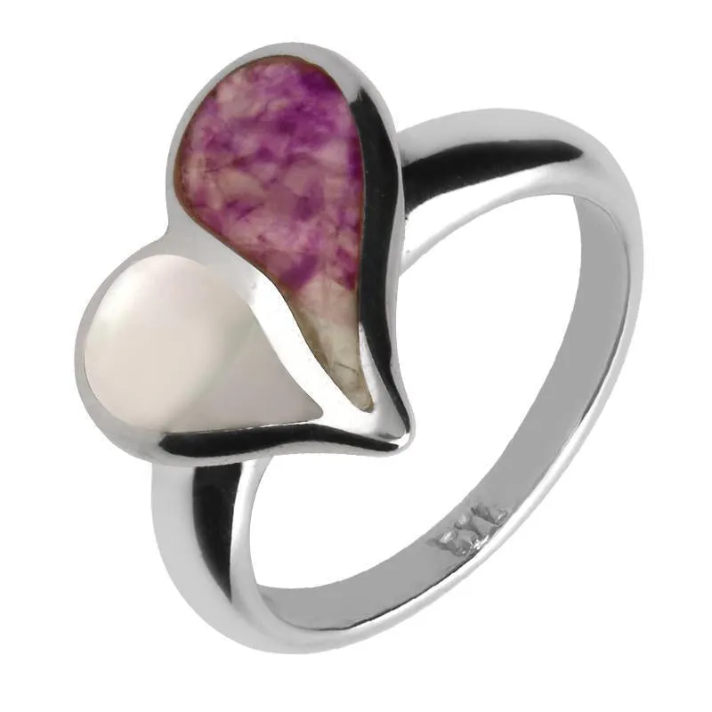 Sterling Silver Blue John White Mother of Pearl Split Heart Ring sold by Jura Watches