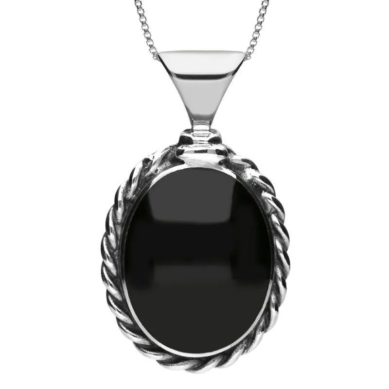 Sterling Silver Whitby Jet Large Oval Rope Edge Necklace sold by Jura Watches