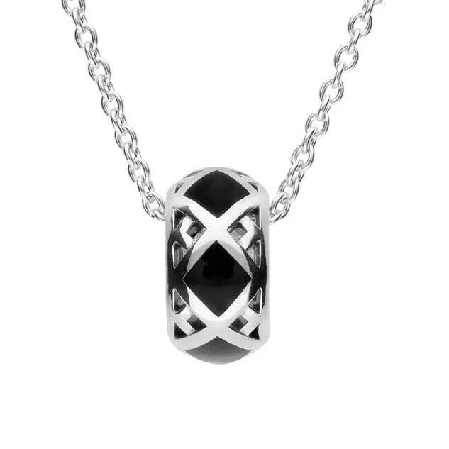 Sterling Silver Whitby Jet Curved Pendant Necklace sold by Jura Watches
