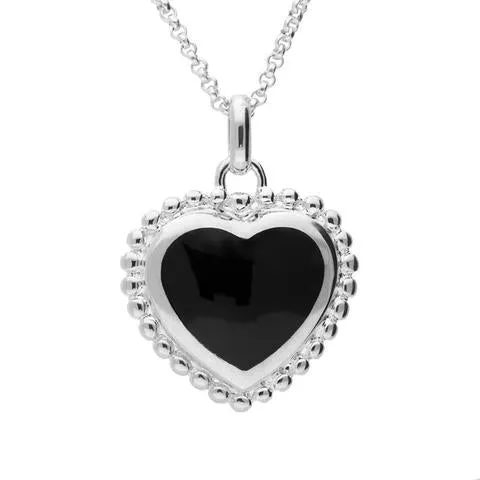 Sterling Silver Whitby Jet Beaded Heart Pendant Necklace sold by Jura Watches
