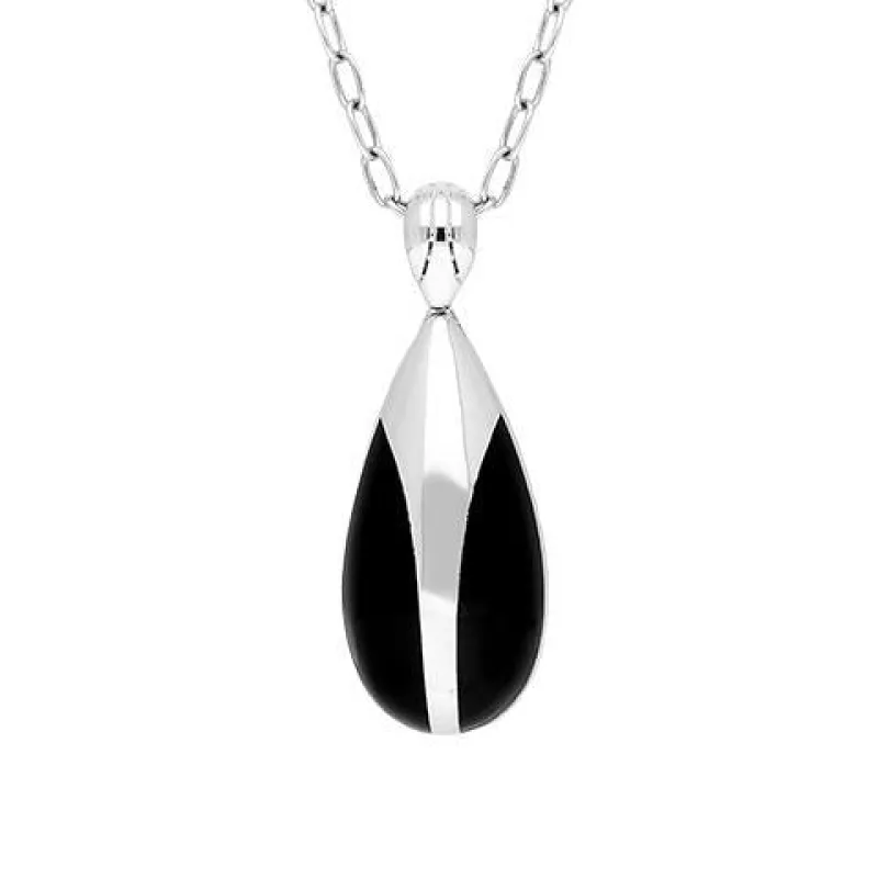 Sterling Silver Whitby Jet Pear Drop Necklace sold by Jura Watches