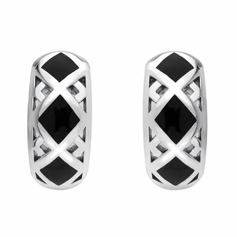 Sterling Silver Whitby Jet Geometric Hoop Earrings sold by Jura Watches