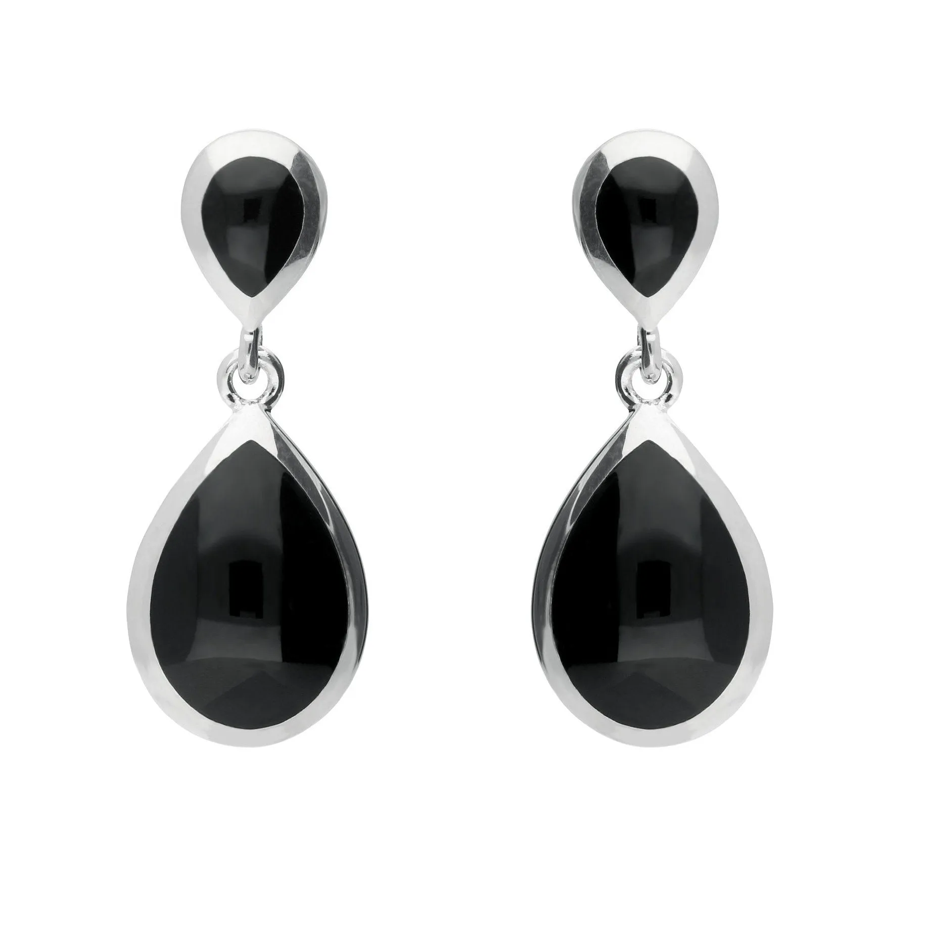 Sterling Silver Whitby Jet Double Pear Drop Earrings sold by Jura Watches