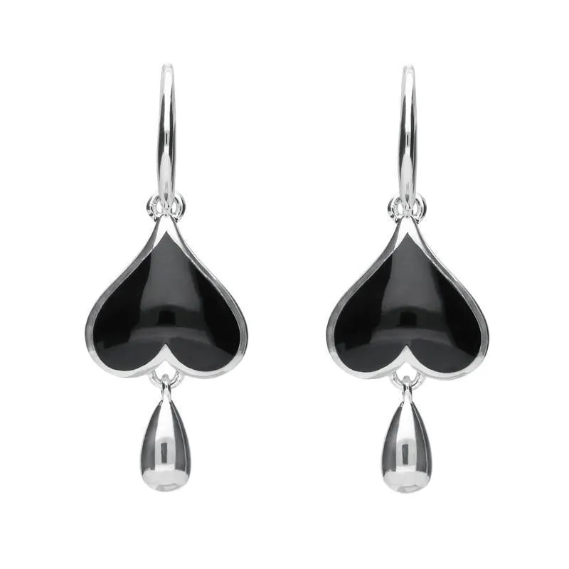 Sterling Silver Whitby Jet Inverted Heart Teardrop Hook Earrings sold by Jura Watches