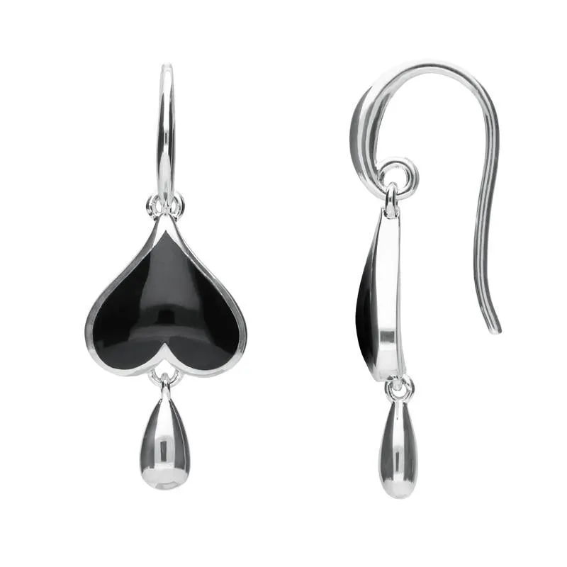 Sterling Silver Whitby Jet Inverted Heart Teardrop Hook Earrings sold by Jura Watches product image thumbnail 2