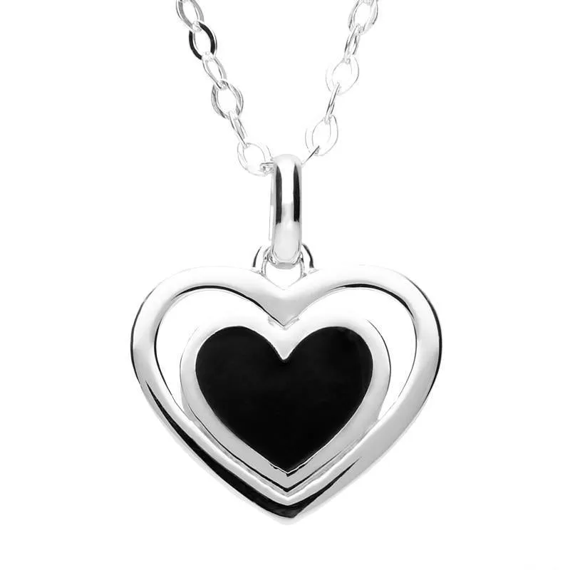 Sterling Silver Whitby Jet Heart In Heart Necklace sold by Jura Watches