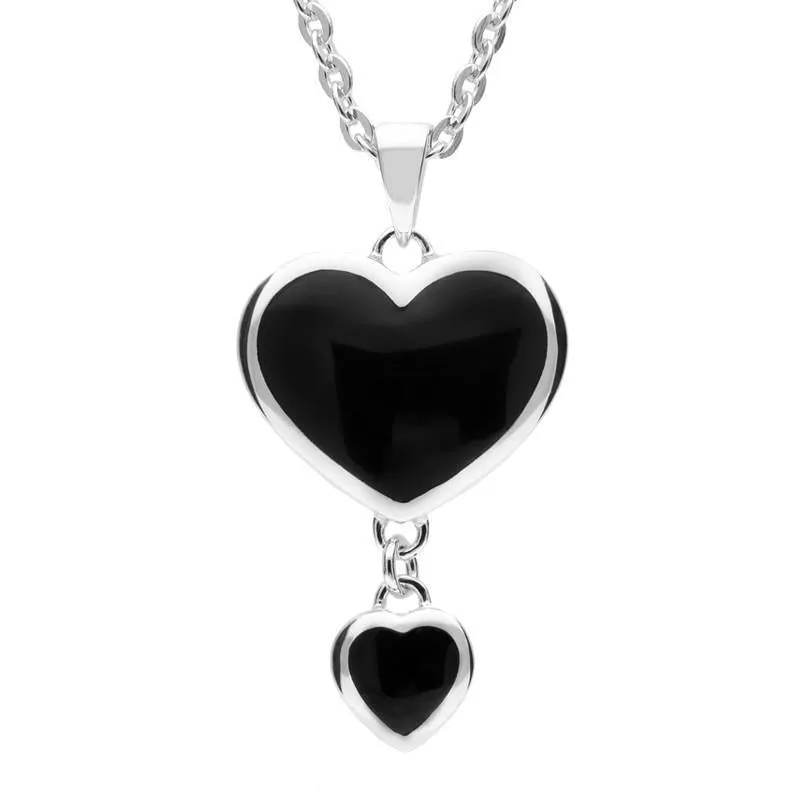 Sterling Silver Whitby Jet Double Heart Drop Necklace sold by Jura Watches
