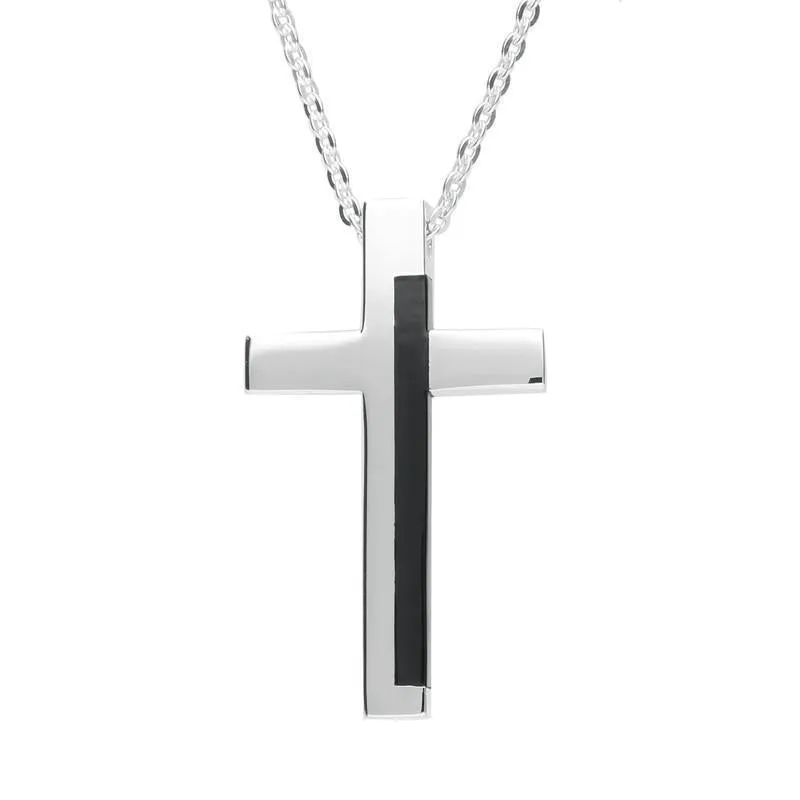 Sterling Silver Whitby Jet Large Cross Necklace sold by Jura Watches