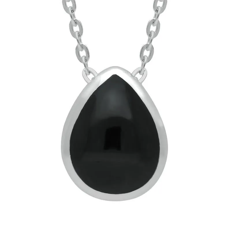 Sterling Silver Whitby Jet Essence Pear Pendant Necklace sold by Jura Watches