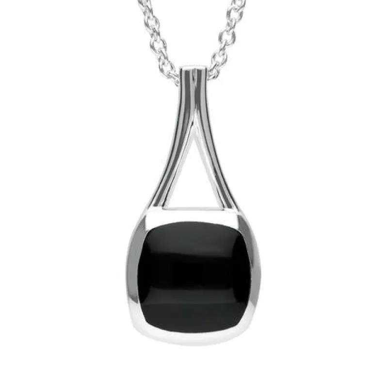 Sterling Silver Whitby Jet Cushion Pendant Necklace sold by Jura Watches