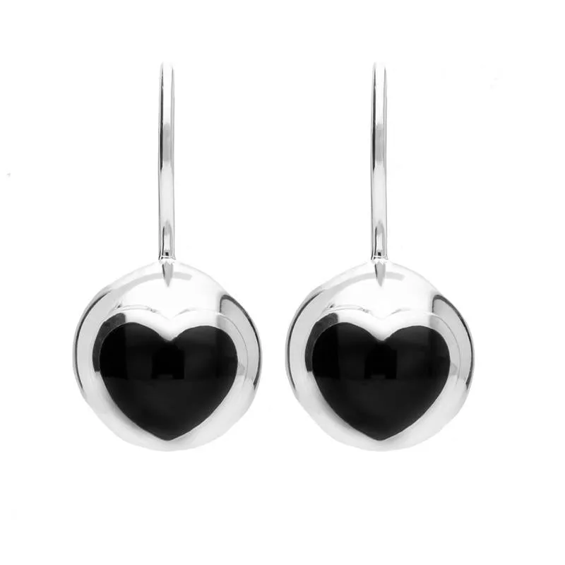 Sterling Silver Whitby Jet Essence Heart Sphere Hook Earrings sold by Jura Watches