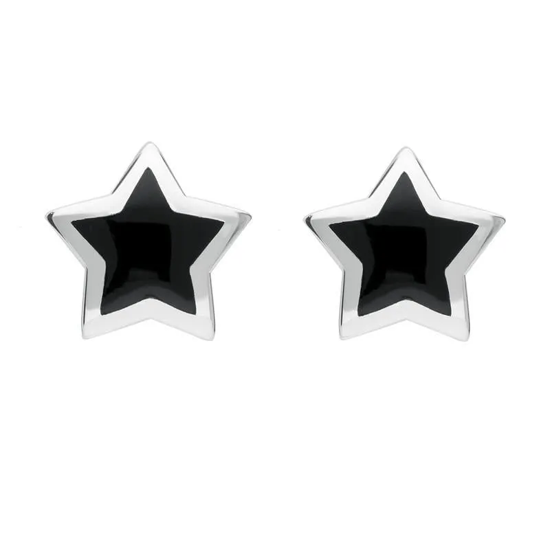 Sterling Silver Whitby Jet Framed Star Stud Earrings sold by Jura Watches