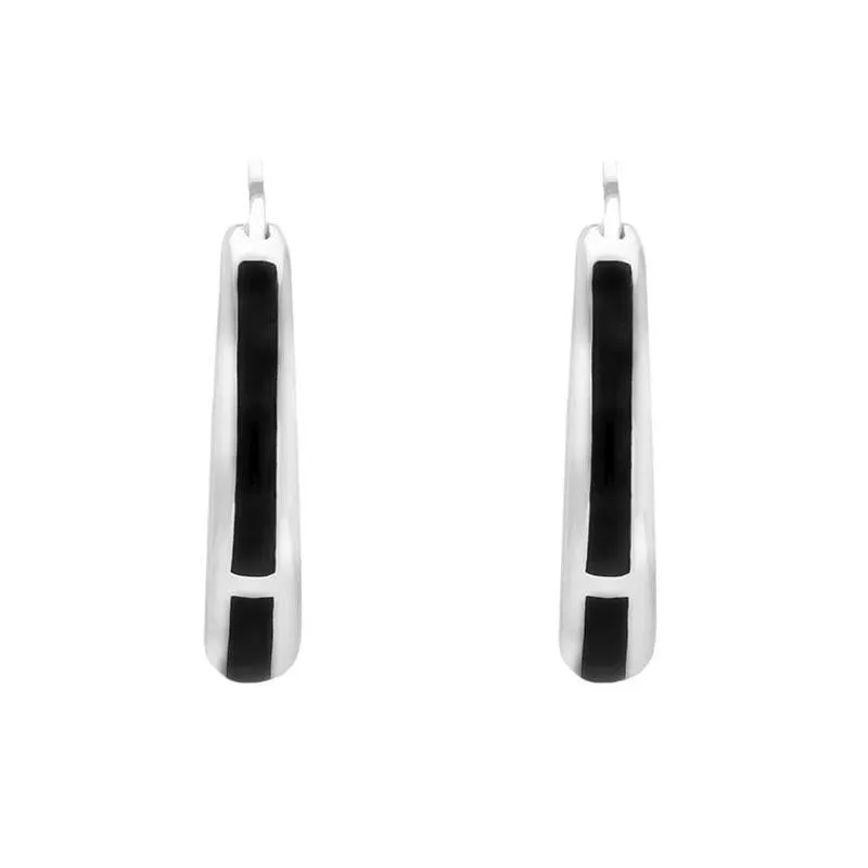 Sterling Silver Whitby Jet Three Stone Hoop Earrings sold by Jura Watches