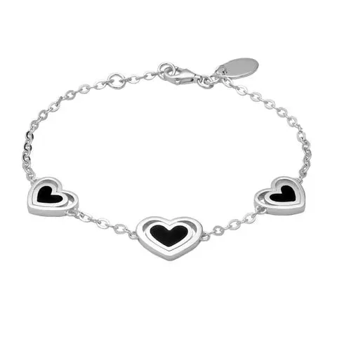 Sterling Silver Whitby Jet Three Stone Heart In Heart Bracelet sold by Jura Watches