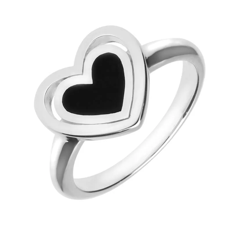 Sterling Silver Whitby Jet Heart In Heart Ring sold by Jura Watches