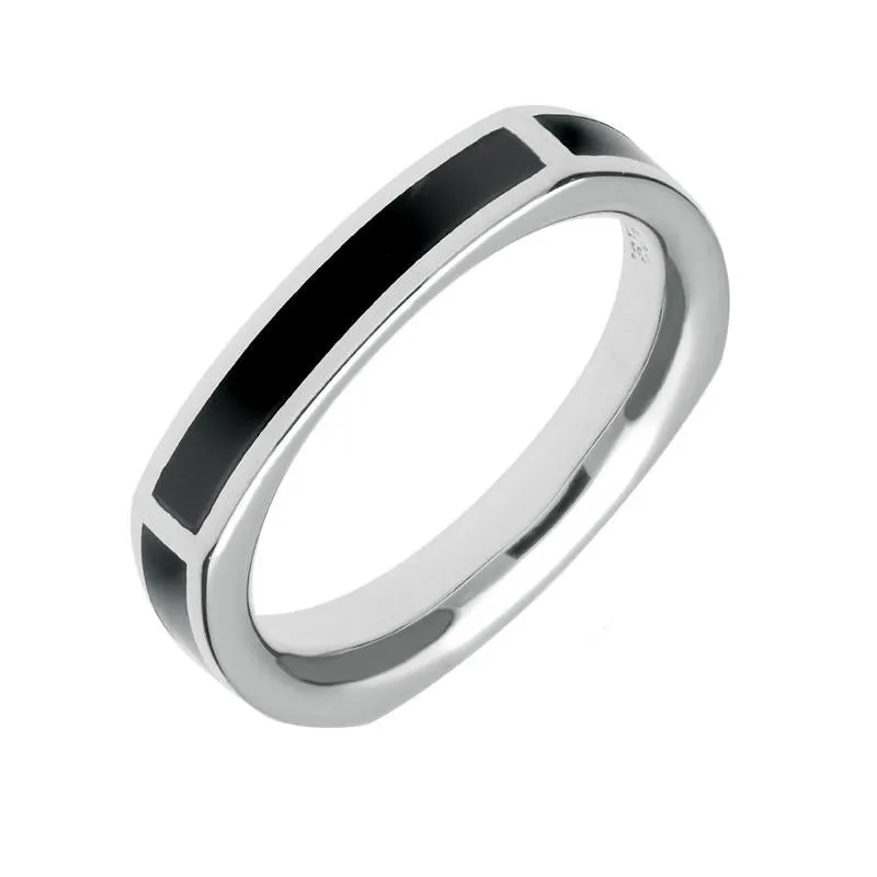 Sterling Silver Whitby Jet Four Stone Oblong Ring sold by Jura Watches