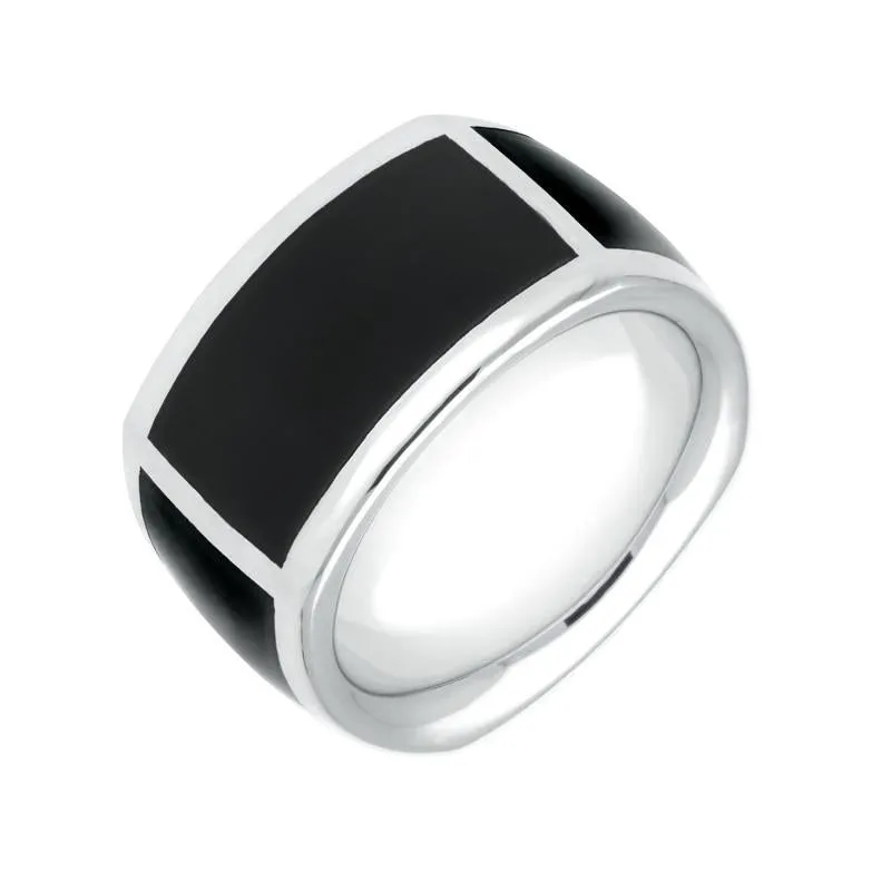 Sterling Silver Whitby Jet Four Stone Oblong Wide Band Ring sold by Jura Watches