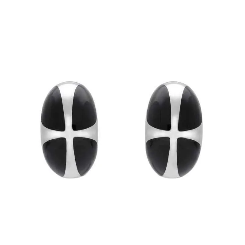 Sterling Silver Whitby Jet Cross Dome Stud Earrings sold by Jura Watches