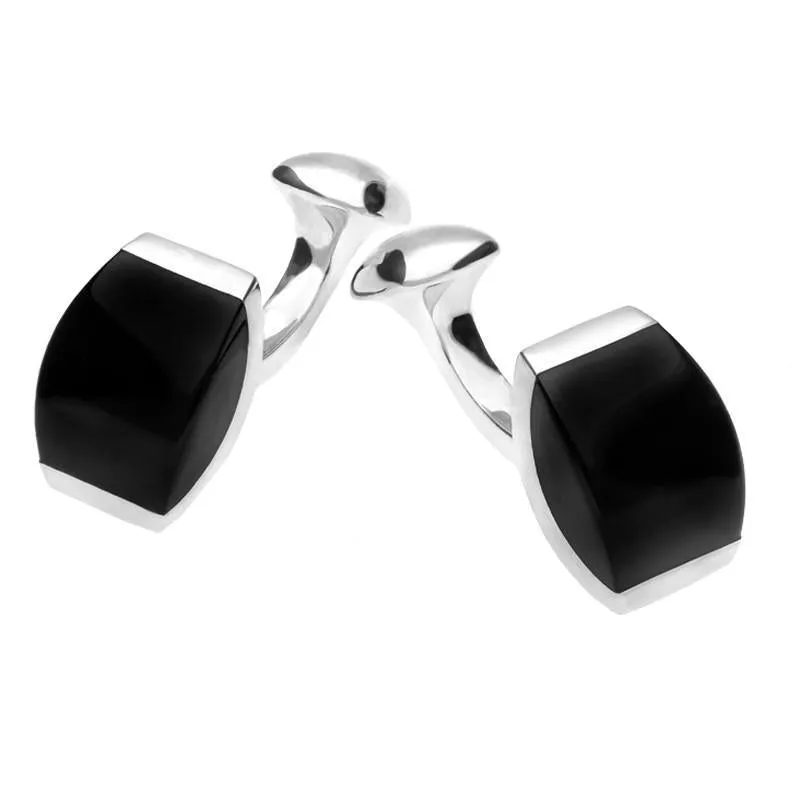 Sterling Silver Whitby Jet Curved Edge Cufflinks sold by Jura Watches