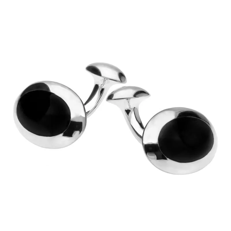 Sterling Silver Whitby Jet Domed Oval Cufflinks sold by Jura Watches