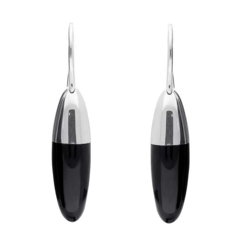 Sterling Silver Whitby Jet Dropper Hook Earrings sold by Jura Watches