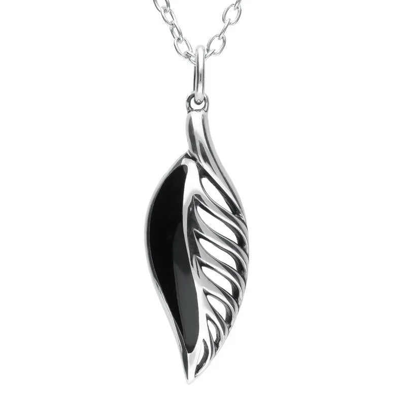 Sterling Silver Whitby Jet Leaf Drop Necklace sold by Jura Watches