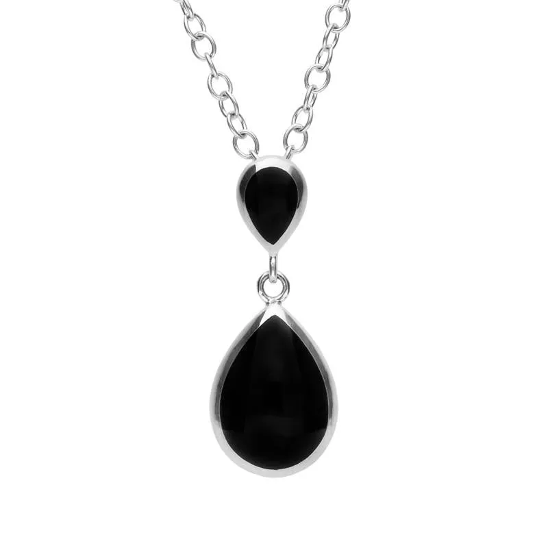 Sterling Silver Whitby Jet Double Pear Drop Necklace sold by Jura Watches