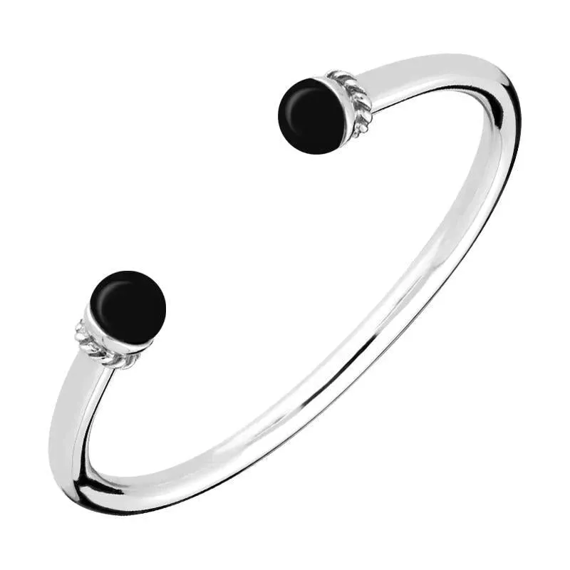 Sterling Silver Whitby Jet Bead Twist Bangle sold by Jura Watches