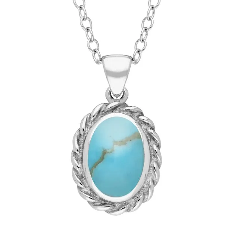 Sterling Silver Turquoise Oval Rope Frame Necklace sold by Jura Watches