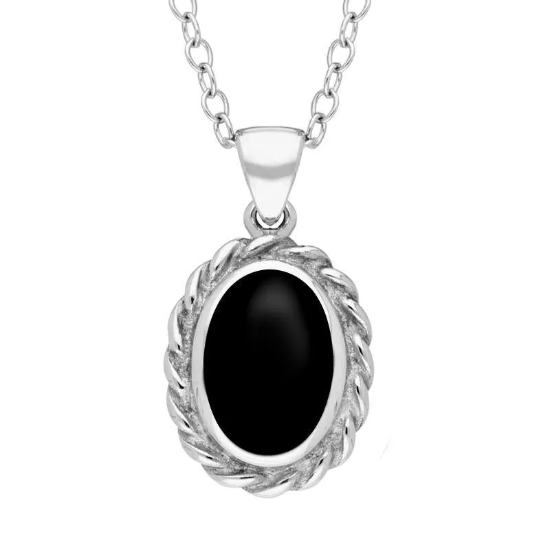 Sterling Silver Whitby Jet Oval Rope Frame Necklace sold by Jura Watches