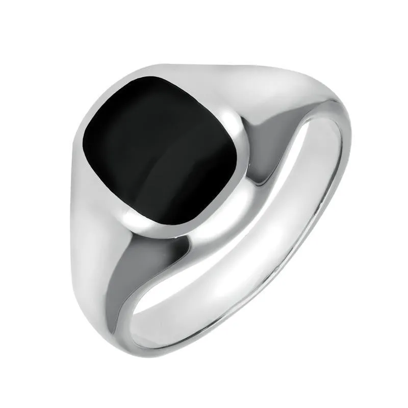 Sterling Silver Whitby Jet Small Cushion Signet Ring sold by Jura Watches