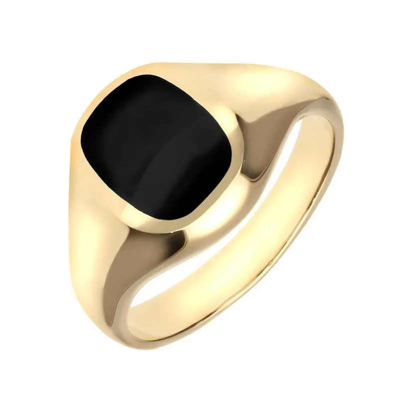 9ct Yellow Gold Whitby Jet Small Cushion Signet Ring sold by Jura Watches
