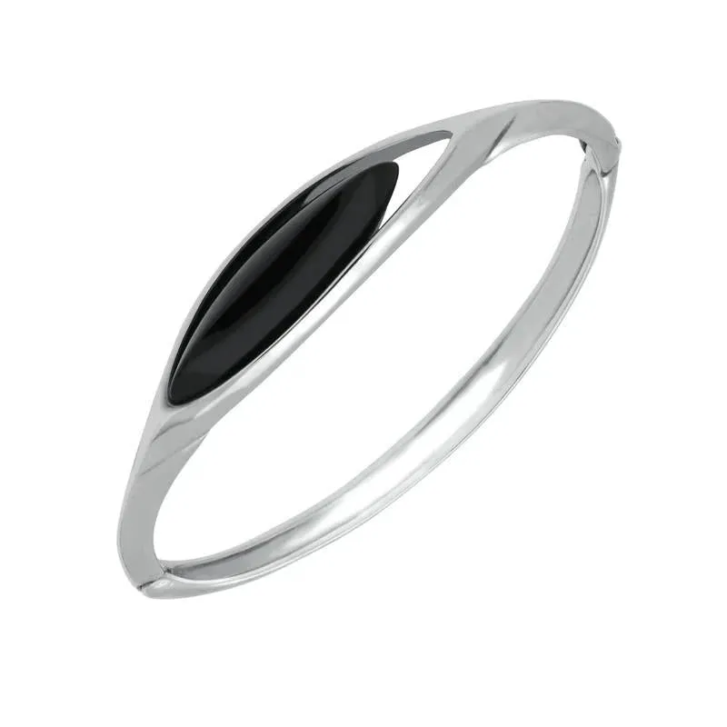 Sterling Silver Whitby Jet Marquise Offset Bangle sold by Jura Watches