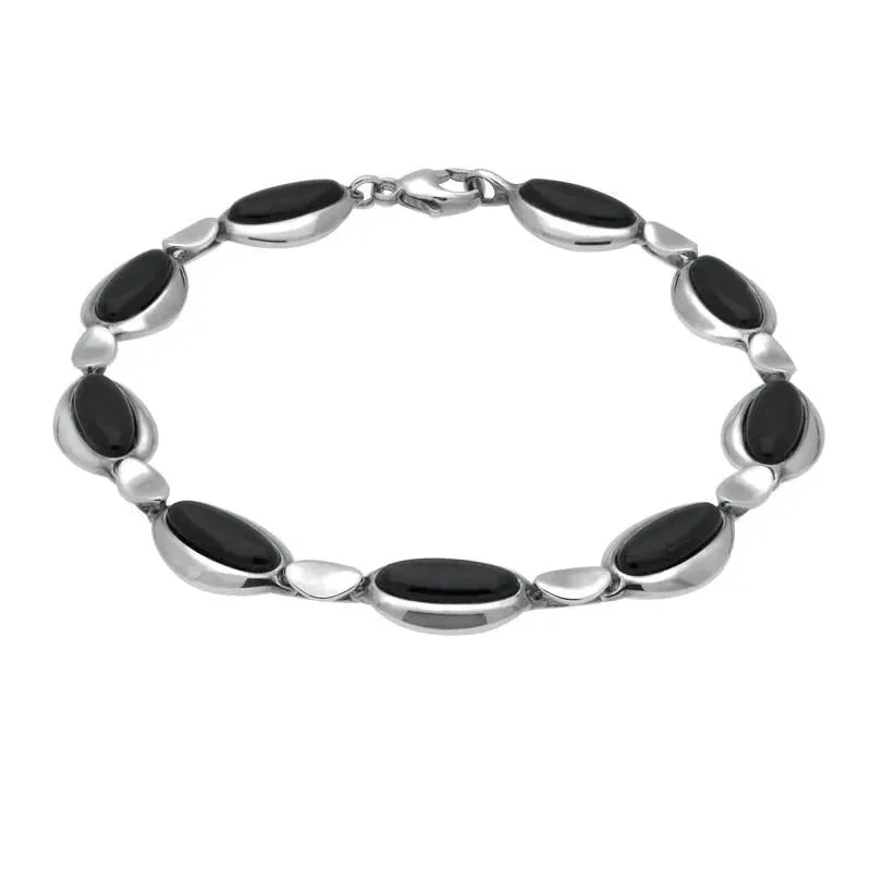 Sterling Silver Whitby Jet Nine Stone Long Oval Bracelet sold by Jura Watches
