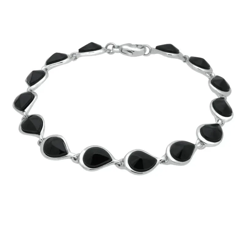 Sterling Silver Whitby Jet Fourteen Stone Offset Pear Bracelet sold by Jura Watches