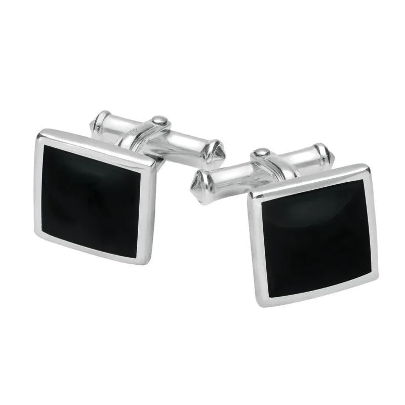 Sterling Silver Whitby Jet Square Flat Cufflinks sold by Jura Watches
