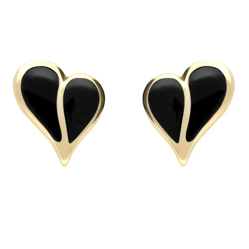 9ct Yellow Gold Whitby Jet Split Heart Stud Earrings sold by Jura Watches