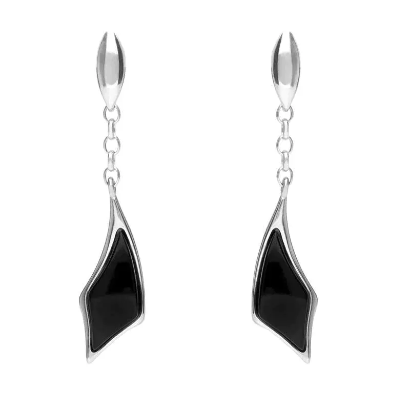 Sterling Silver Whitby Jet Curved Diamond Shape Chain Drop Earrings D sold by Jura Watches