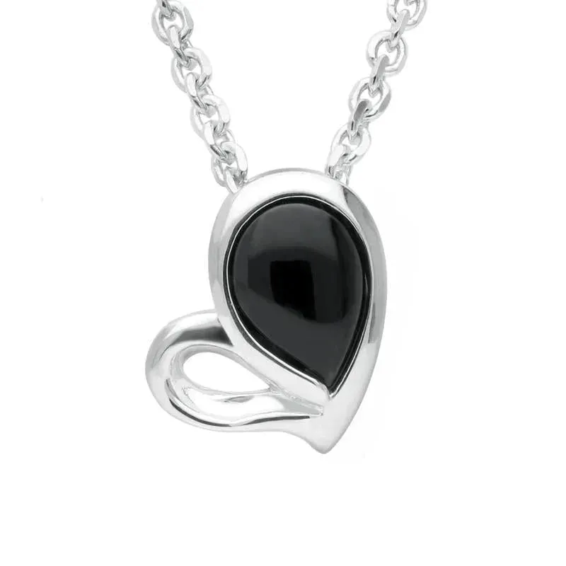 Sterling Silver Whitby Jet Half Filled Heart Necklace sold by Jura Watches