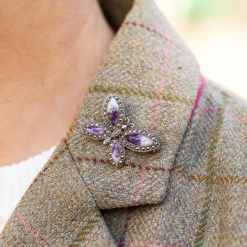 Sterling Silver Blue John Marcasite Four Stone Style & Fashion Butterfly Brooch sold by Jura Watches product image thumbnail 2