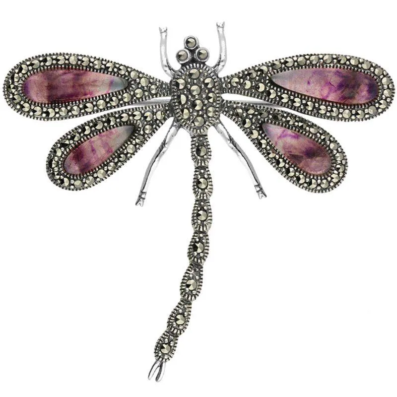 Sterling Silver Blue John Marcasite Style & Fashion Large Dragonfly Brooch sold by Jura Watches