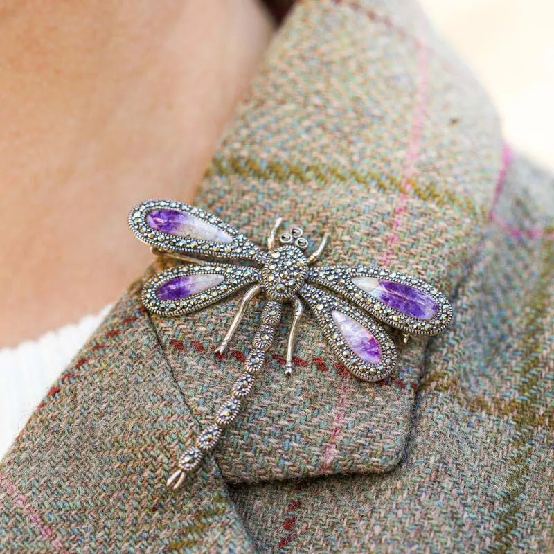 Sterling Silver Blue John Marcasite Style & Fashion Large Dragonfly Brooch sold by Jura Watches product image thumbnail 2