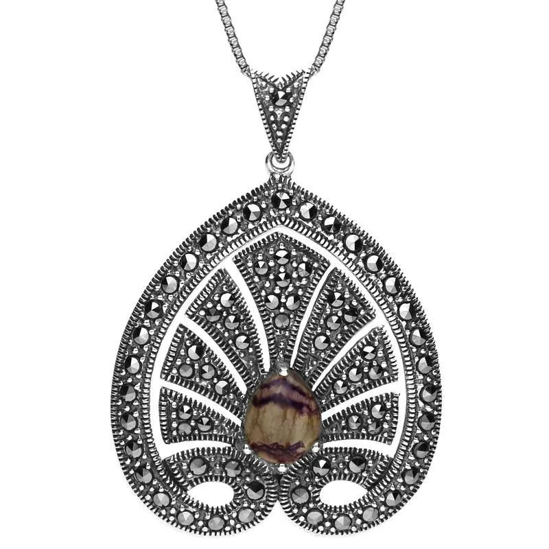 Sterling Silver Blue John Marcasite Style & Fashion Small Leaf Necklace sold by Jura Watches