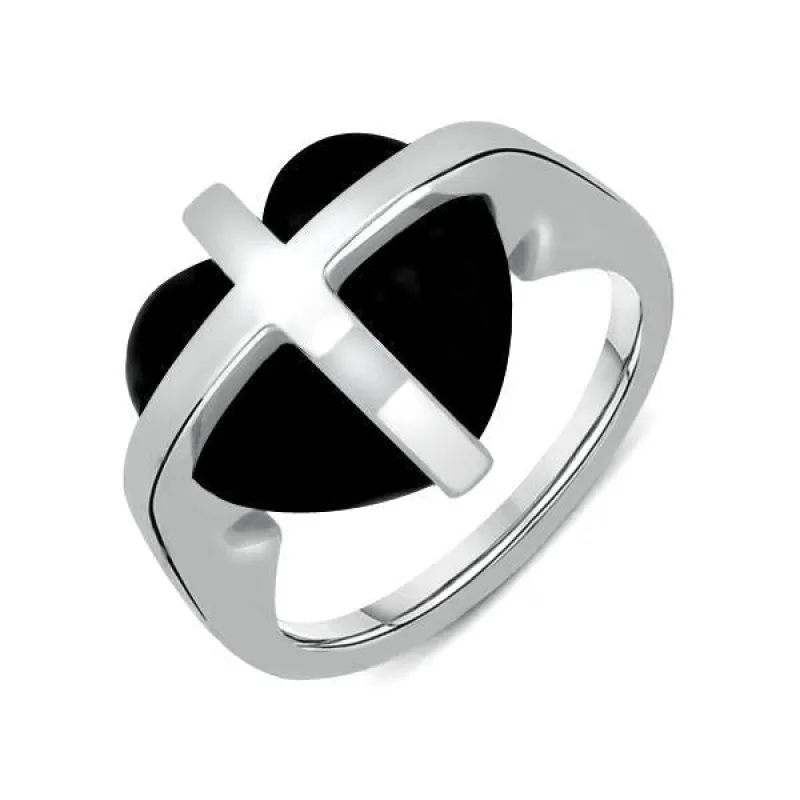 Sterling Silver Whitby Jet Cross Heart Ring sold by Jura Watches
