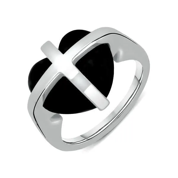 Sterling Silver Whitby Jet Cross Heart Ring sold by Jura Watches