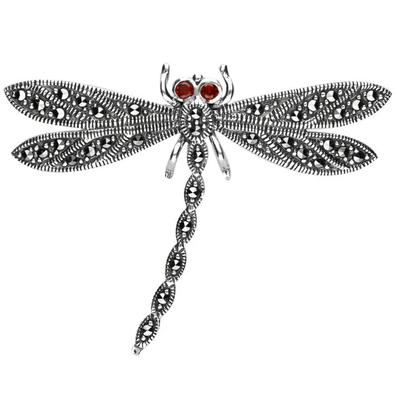 Sterling Silver Marcasite Garnet Style & Fashion Dragonfly Brooch sold by Jura Watches