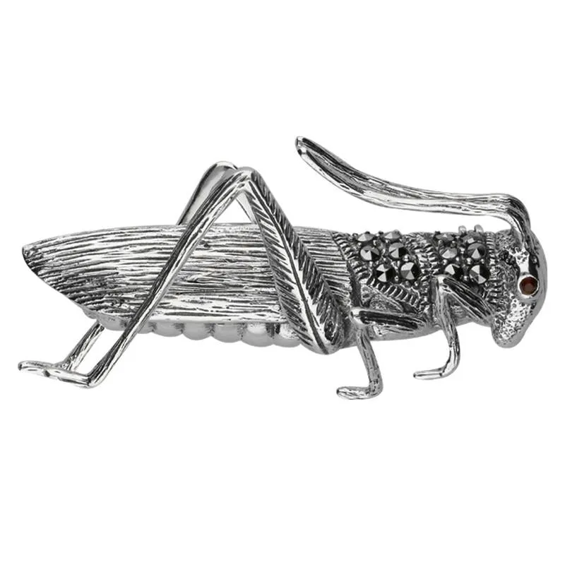 Sterling Silver Marcasite Garnet Style & Fashion Grasshopper Brooch sold by Jura Watches